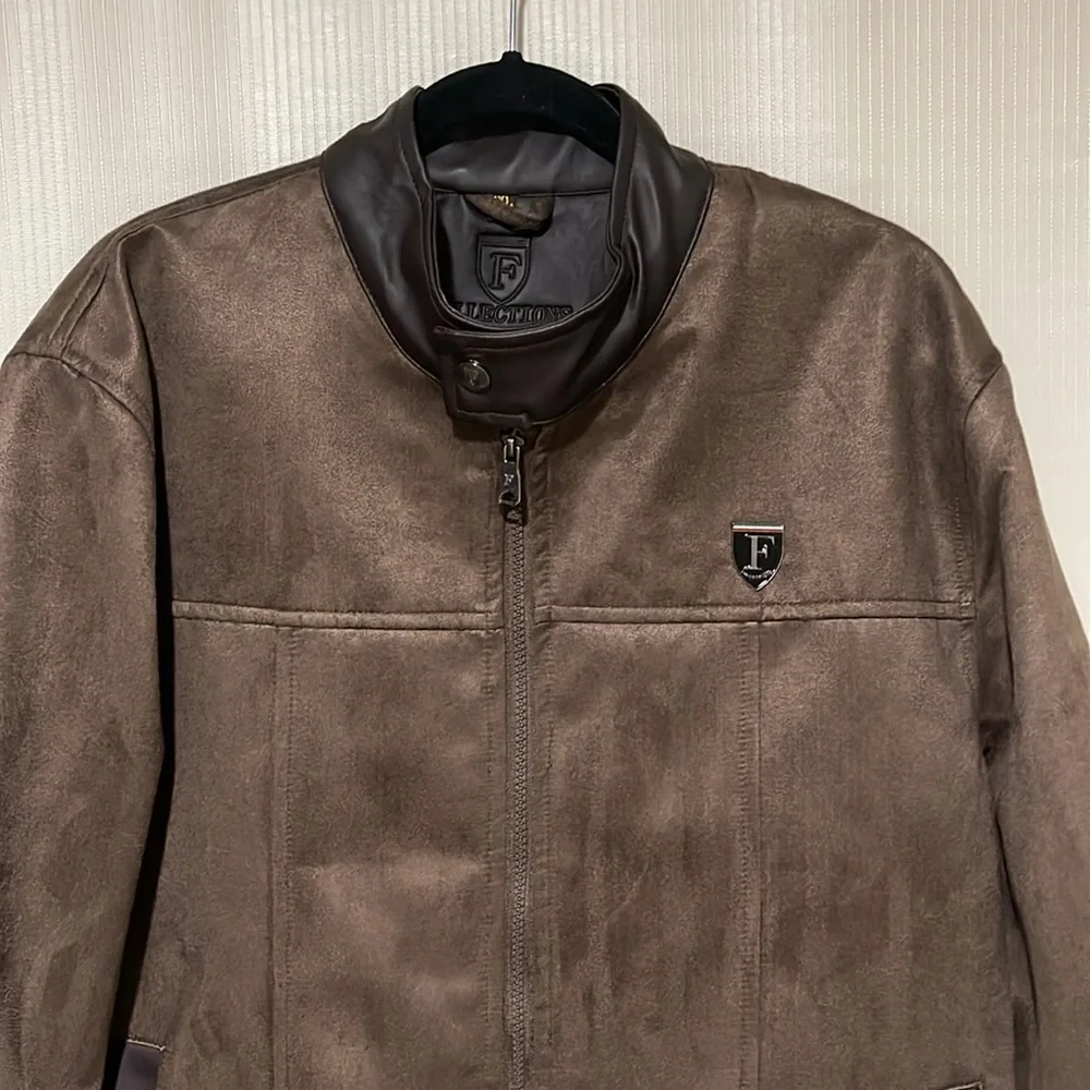 NWOT F COLLECTIONS Men’s Faux Suede Leather Bomber Jacket SZ XXL Made In Italy - Picture 4 of 15